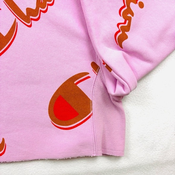 Champion Pink/Brown Thick Reverse Weave Cropped Pullover Hoodie Sweatshirt (M) - Picture 6 of 15